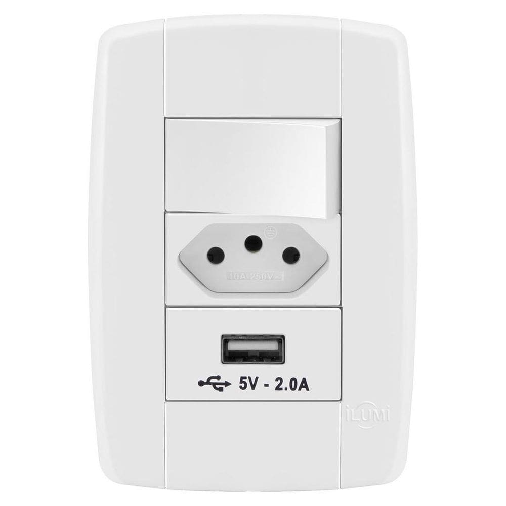 Conjunto 1  + 1 tomada 20a + 1 usb - ilumi lev