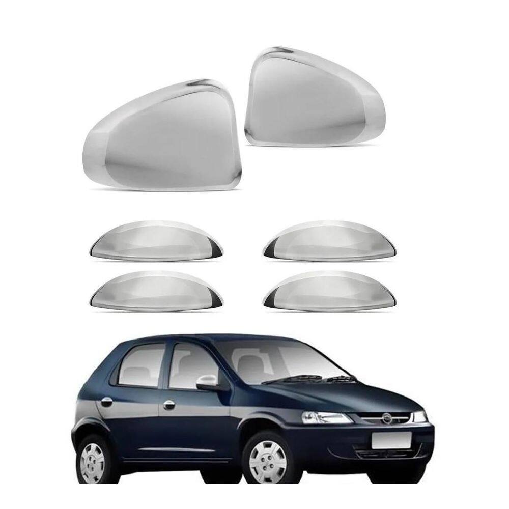 Kit aplique capa cromada retrovisor maçanetas celta 2002
