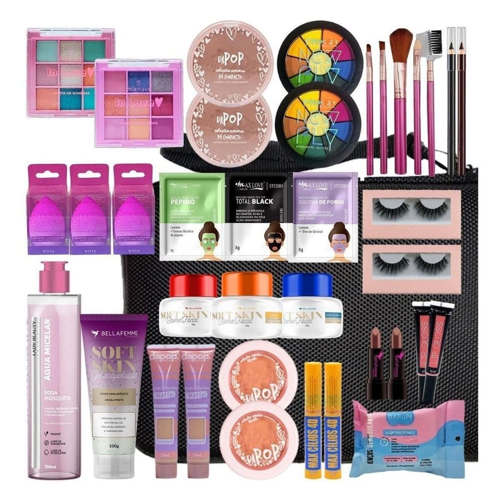 Kit de maquiagem combo revenda maleta 34 itens