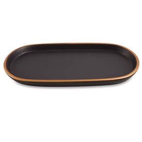 Bandeja oval em cerâmica preta com borda dourada 27cm