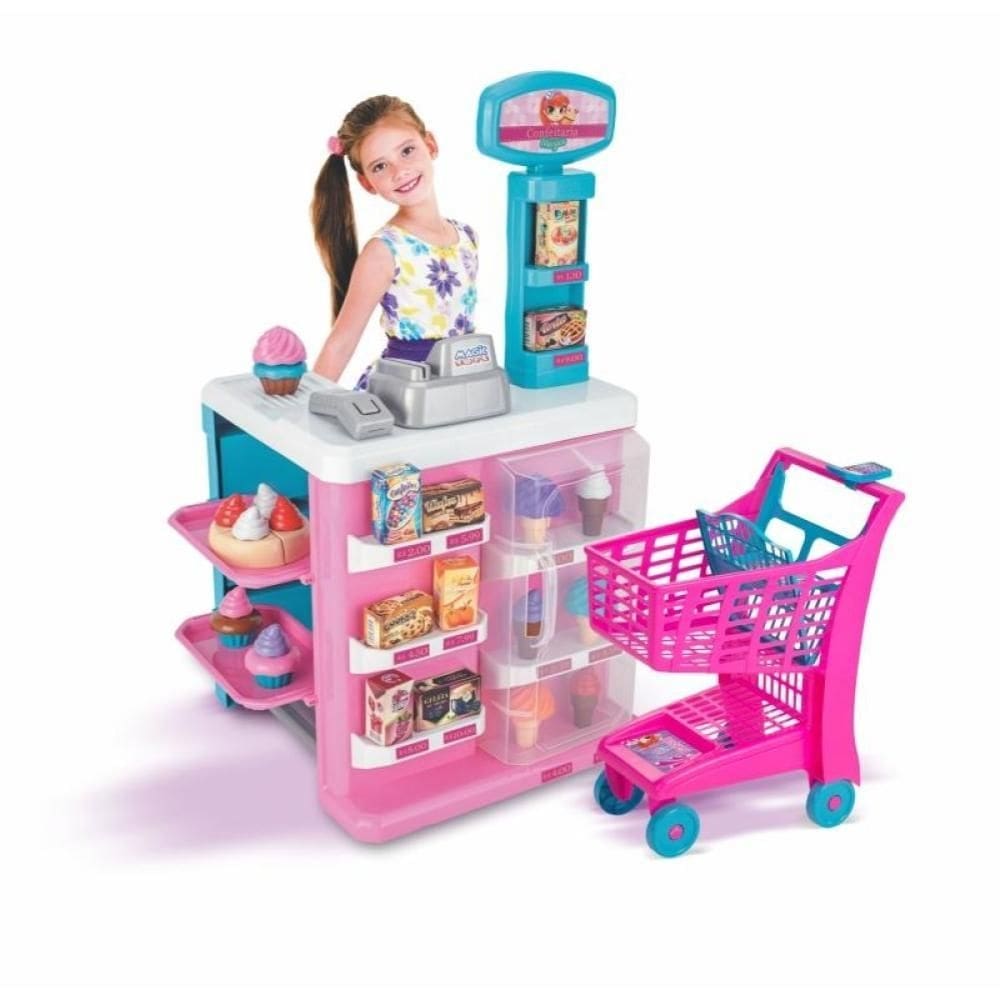 Mercadinho infantil confeitaria carrinho caixa registradora