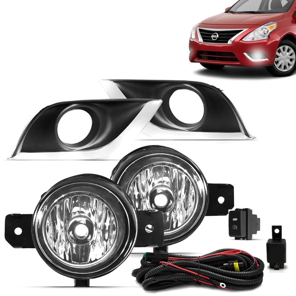 Kit Farol Milha Nissan Versa 2014 a 2020 Botão C/ Moldura