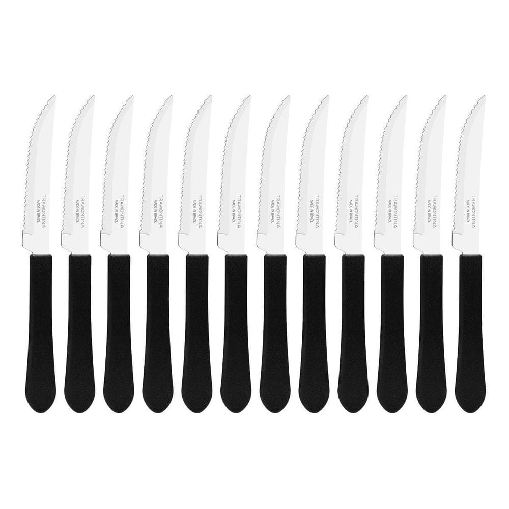 Kit 12 facas mesa churrasco tramontina leme inox cabo preto
