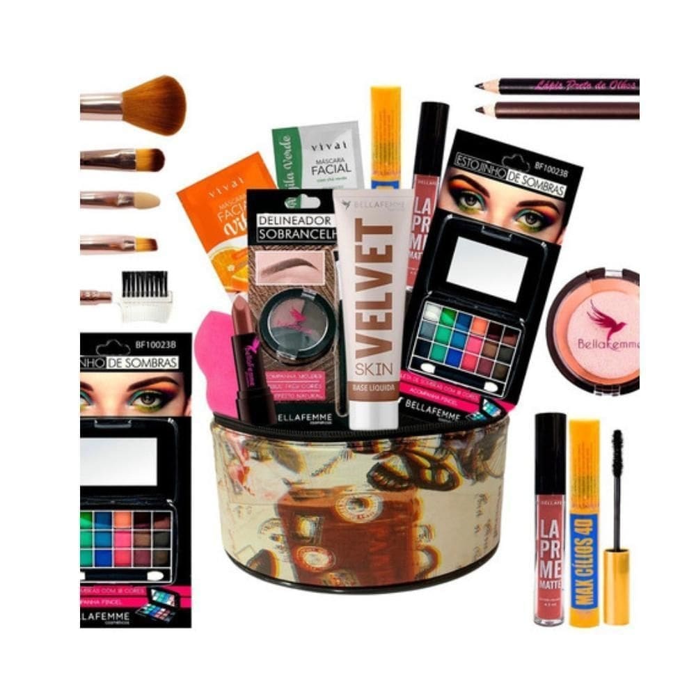 Kit de maquiagens e pincéis completo maleta pele morena