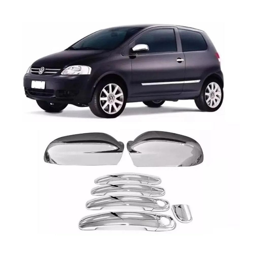 Jogo aplique capa cromada retrovisor maçanetas vw fox 2005
