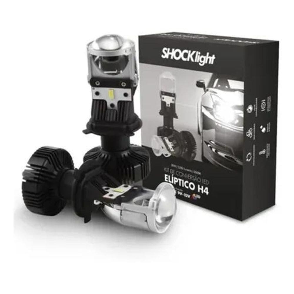 Lâmpada de led h4 mini projetor canhão eliptico shocklight