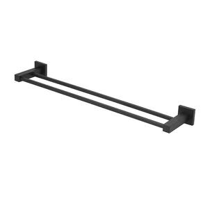 Porta toalha barra duplo quadrado preto black metal banheiro