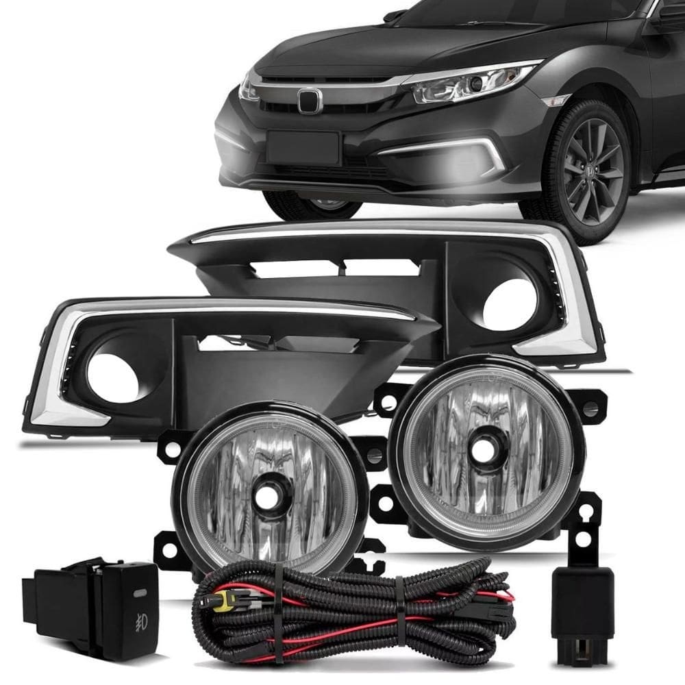 Kit Farol Milha Civic 2020 2021 Auxiliar Neblina Botão