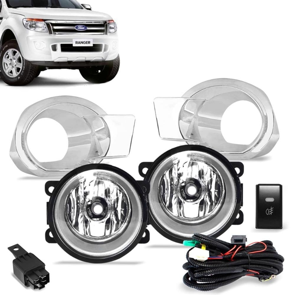 Kit Farol Milha Ford Ranger 2013 2015 Botão Moldura Cromada