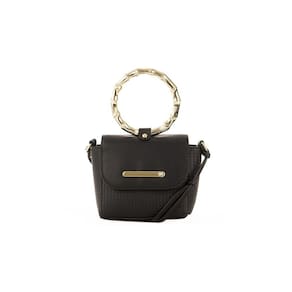 Mini Bolsa Feminina Rafitthy Preta Alça Redonda Dourada