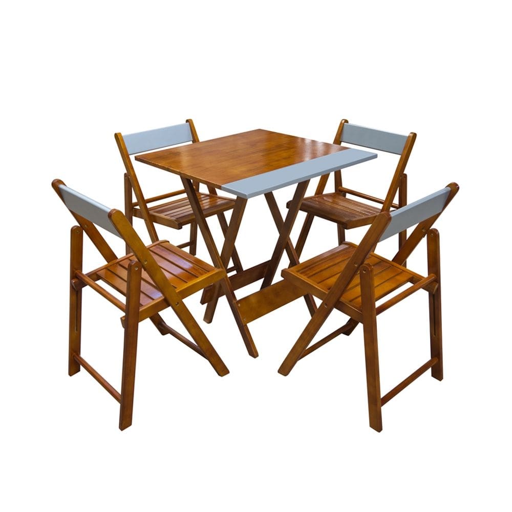 Jogo de Mesa Dobravel 70x70 em Madeira Robusta com 4 Cadeiras Silver - Castanho