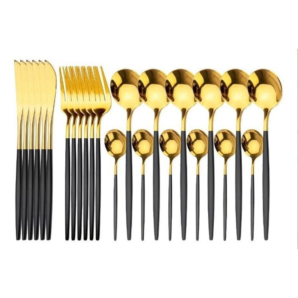 Faqueiro de luxo preto slim talheres de aço inoxidavel 24pç