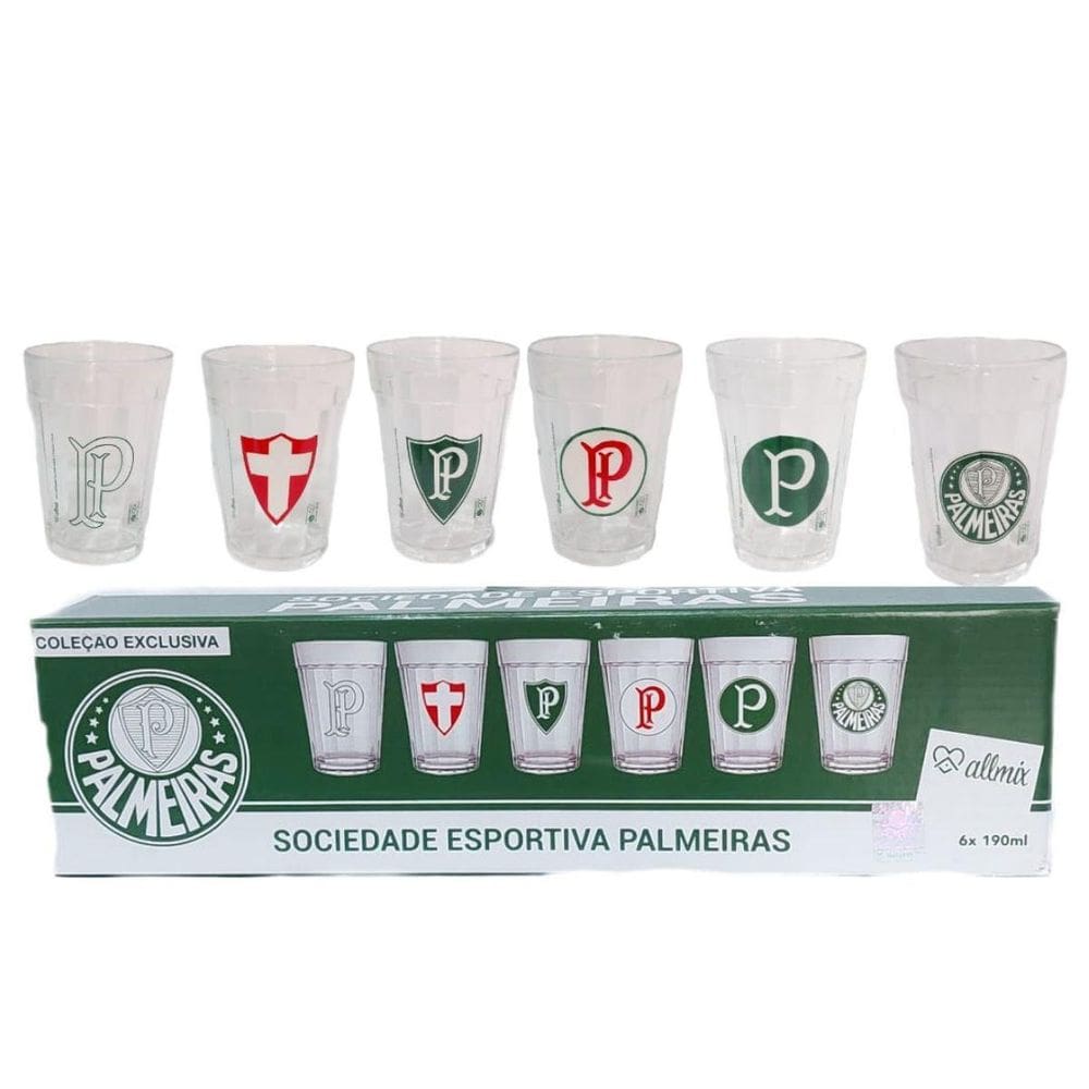 Jogo 6 copos americanos  verdão 190ml oficial