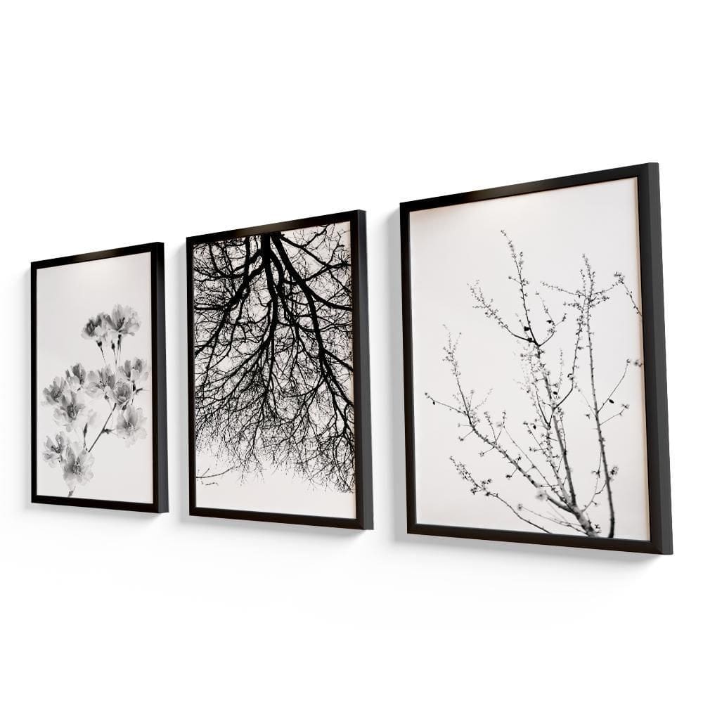 Quadro decorativo árvores minimalista moldura preta