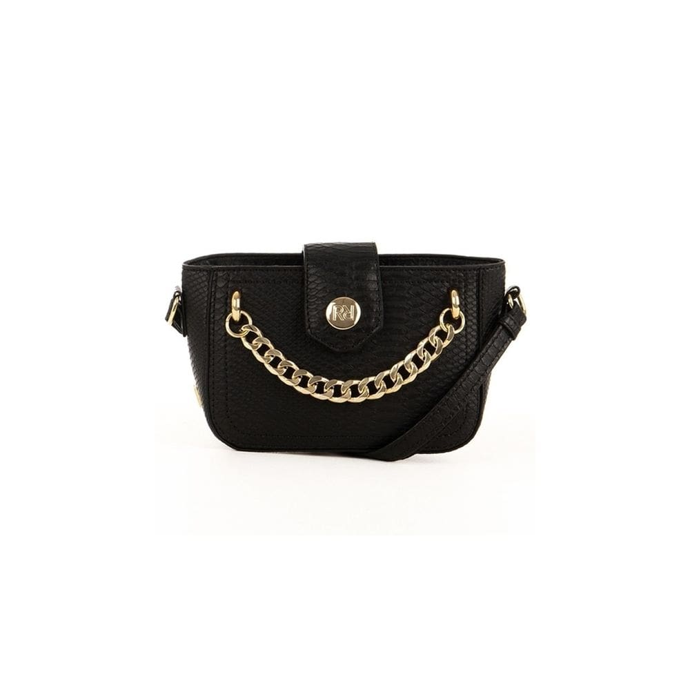 Mini Bolsa Feminina Rafitthy Preta Detalhe Corrente Dourada
