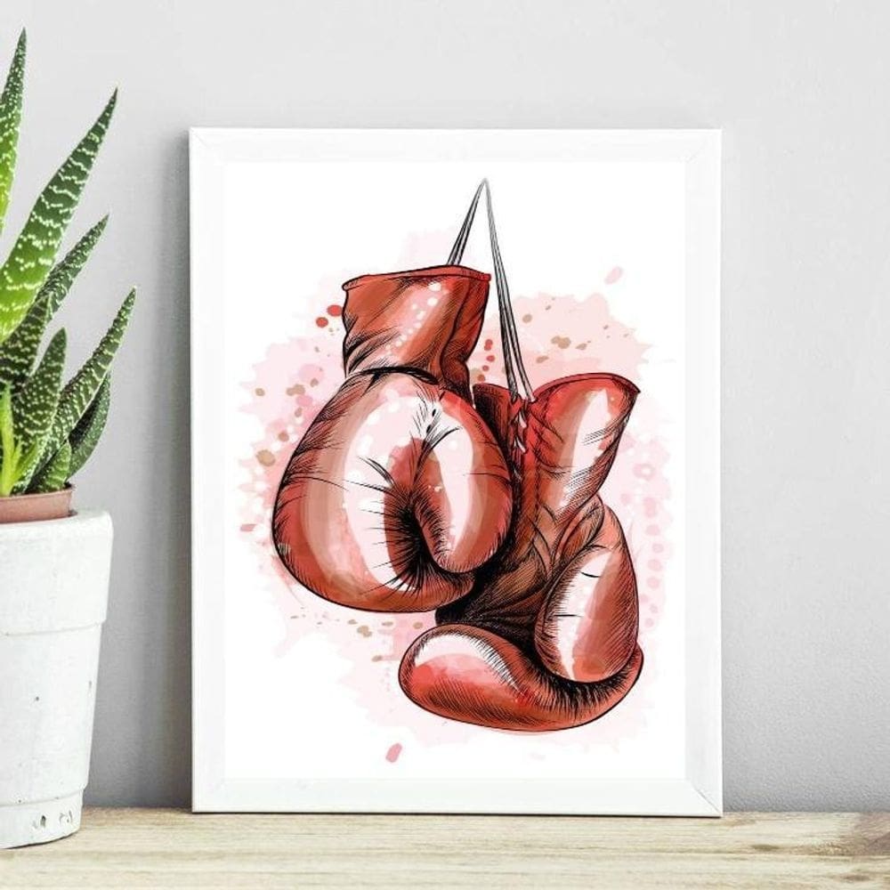 Quadro Luva De Boxe - Aquarela 33X24Cm - Com Vidro