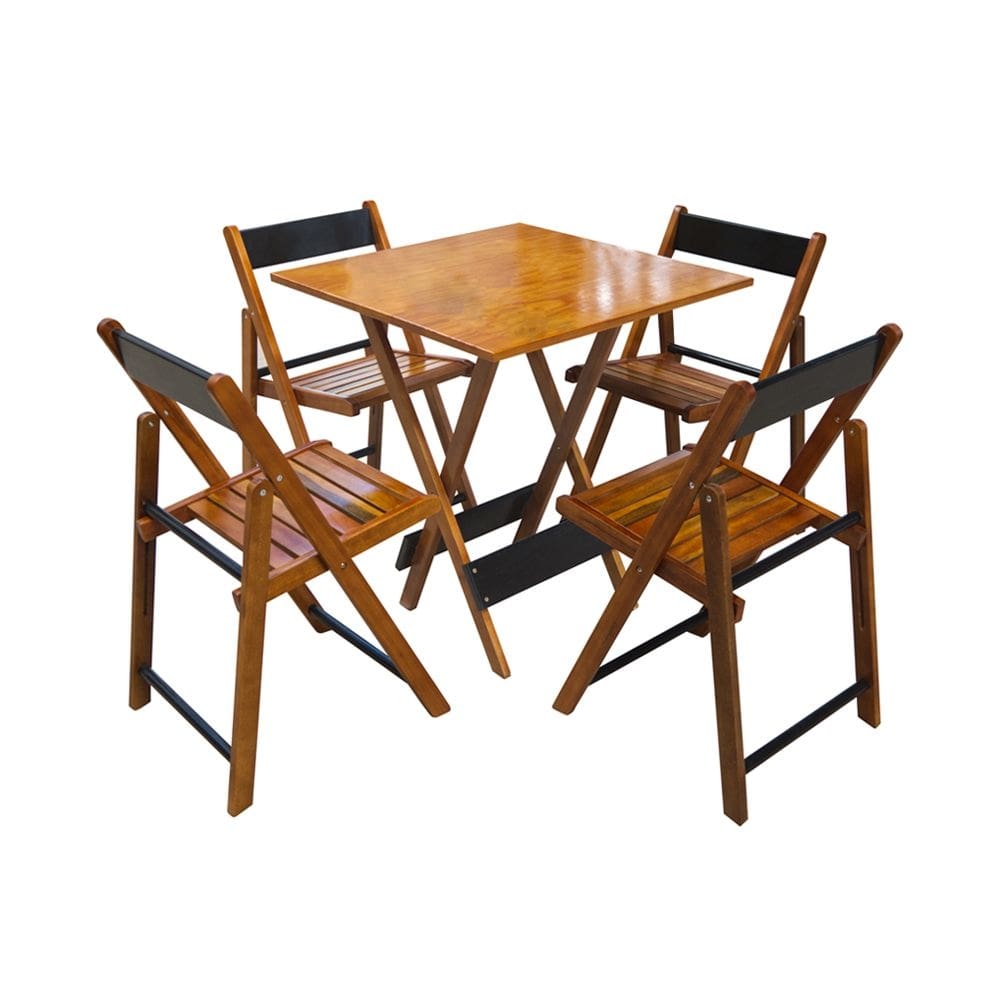 Jogo de Mesa Dobravel 70x70 em Madeira Robusta com 4 Cadeiras Black - Castanho