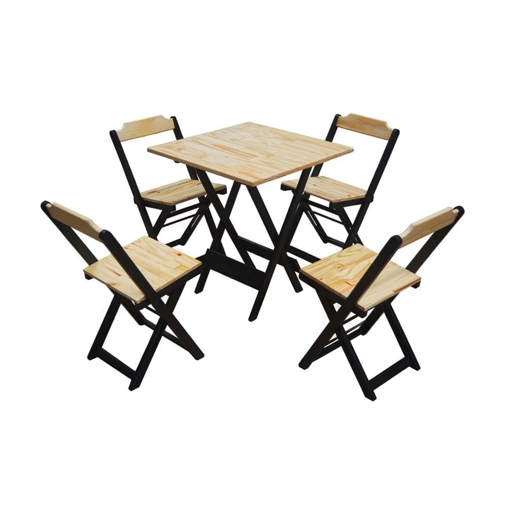 Conjunto Dobravel para Bar Mesa 70x70 com 4 Cadeiras Soberando - Natural/preto