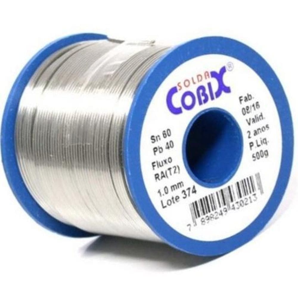 Solda estanho 60x40 1mm com fluxo ra t2 rolo 500g - cobix