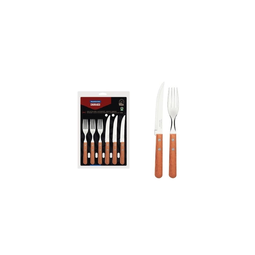 Jogo De Talheres Para Churrasco Aço Inox 12 Pcs Cabo Madeira Natural - Tramontina