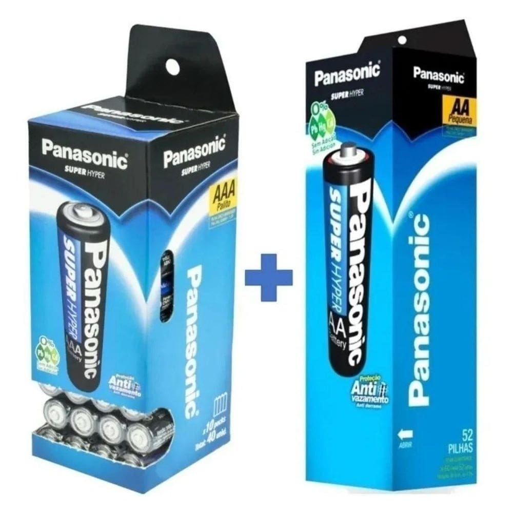 Pilhas panasonic aa 52 un + palito aaa 40 un zinco