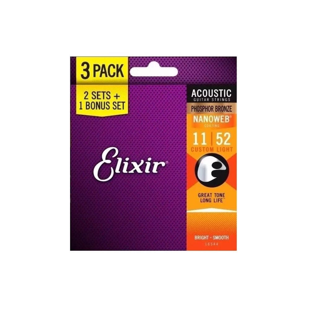 Kit encordoamento violão aço elixir 0.11 leve 3 pague 2