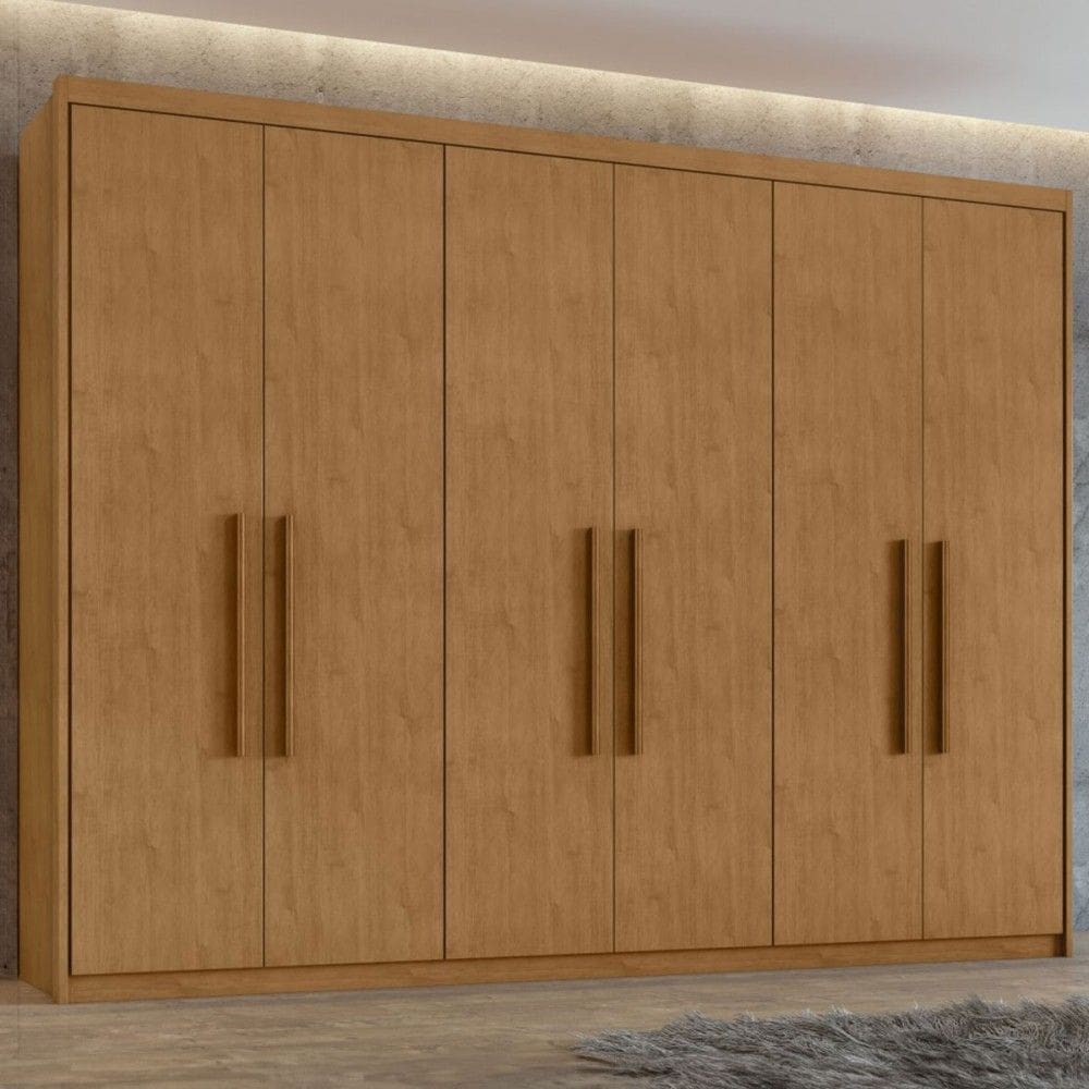 Guarda-Roupa Casal áries 6 Portas 5 Gavetas Amêndoa Clean - Móveis Lopas