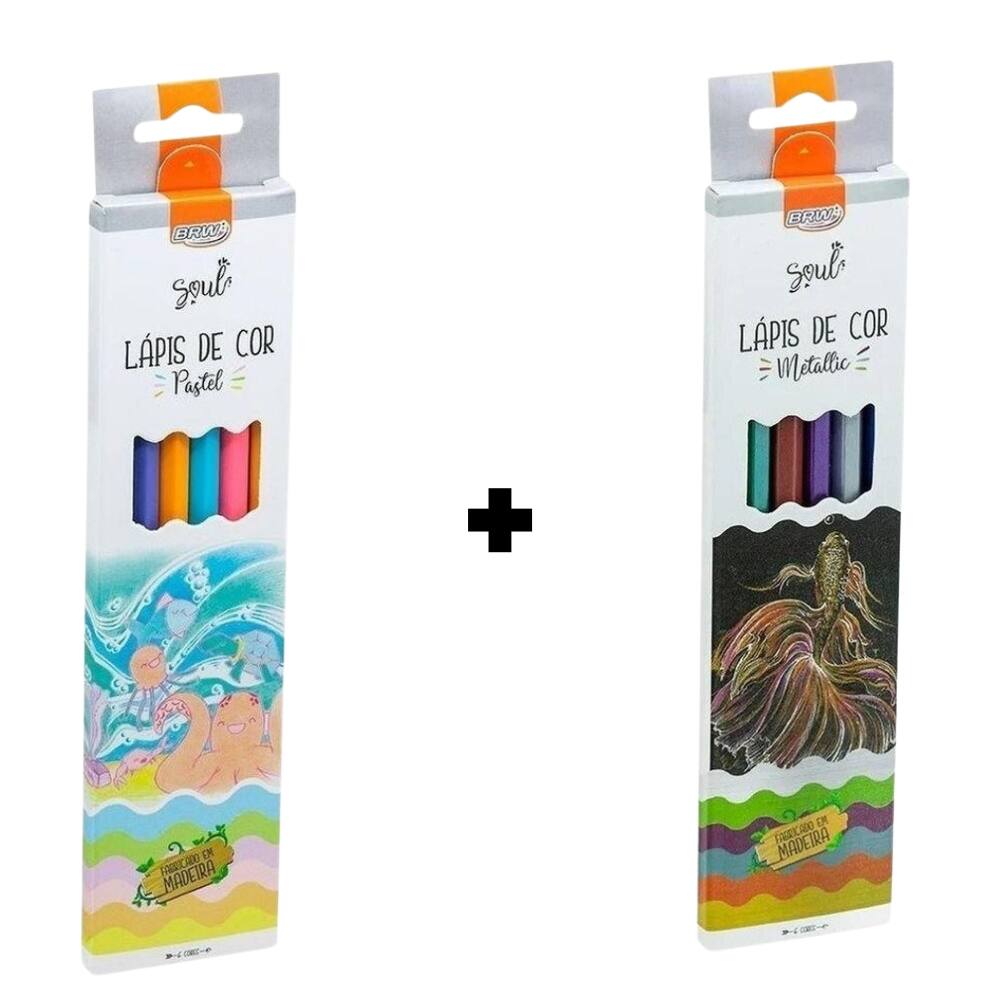 Lápis de Cor BRW - Pastel, Metalizado, Neon - 06/18 Cores - Avulso