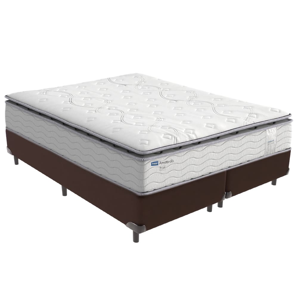 Cama Box Queen e Colchão Molas Ensacadas Amsterdã Marrom