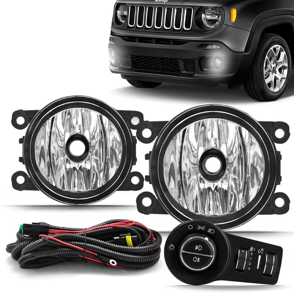 Kit Farol Milha Jeep Renegade PCD 2019 2023 Auxiliar Neblina