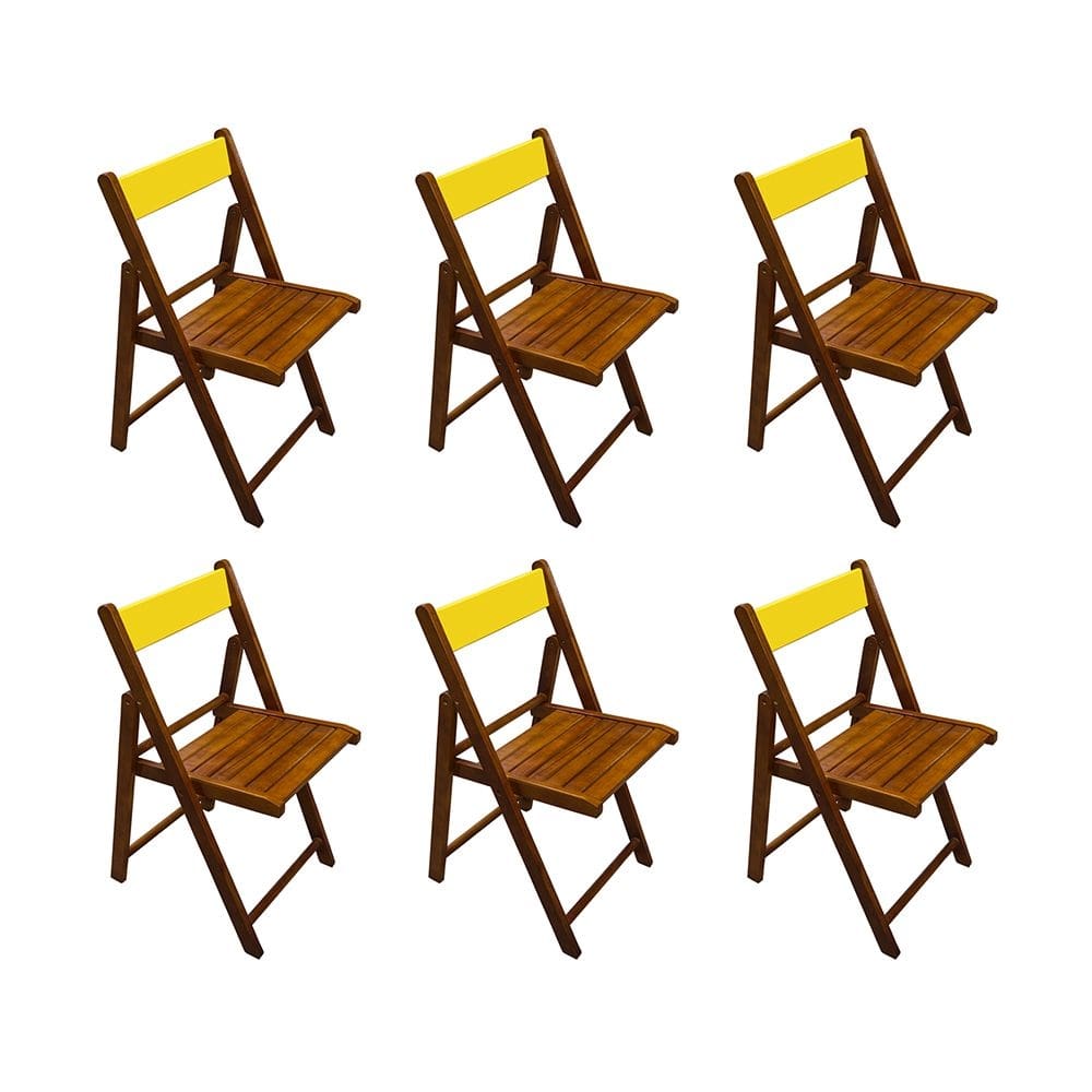 Kit 6 Cadeiras Dobraveis em Madeira Robusta Yellow - Castanho
