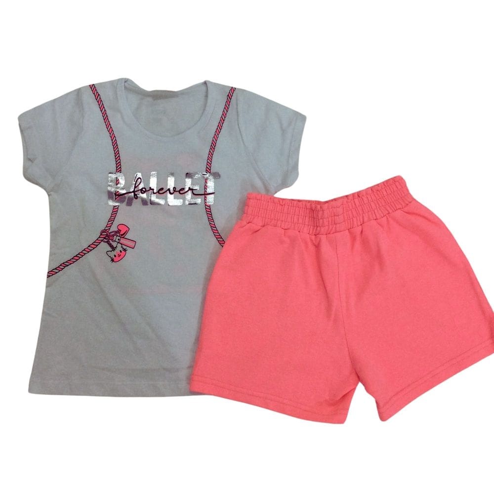Conjunto Vrasalon Fem Infantil Branco e Rosa neon