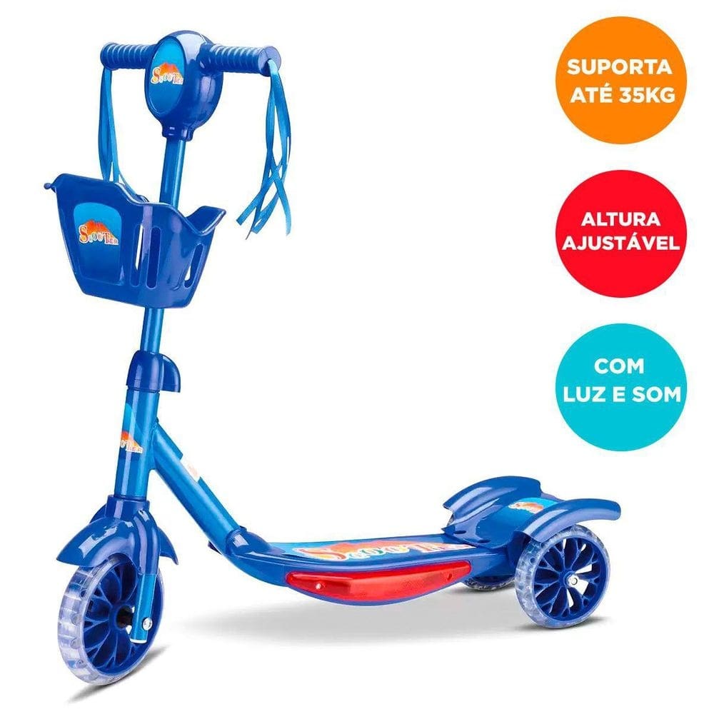 Patinete infantil com 3 rodas musical luzes led premium
