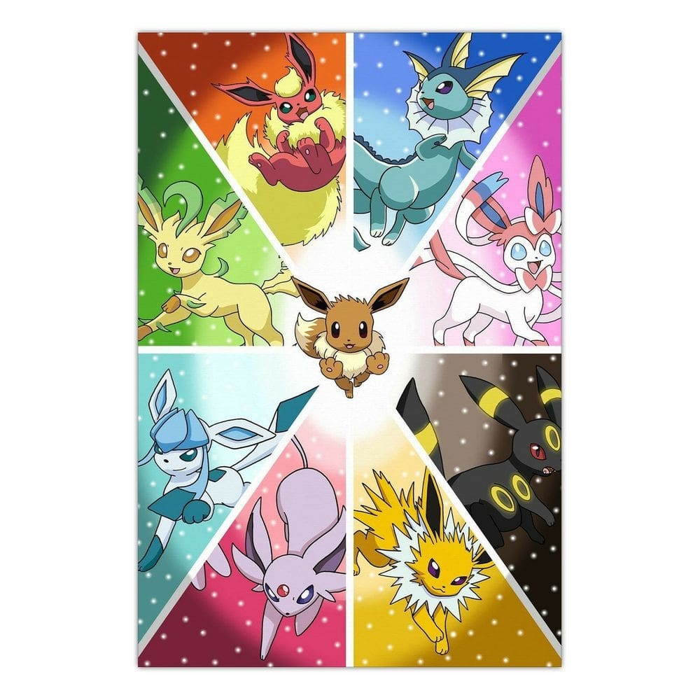 Quadro A4 em MDF Pokemon Eevee Evoluçoes - Placa