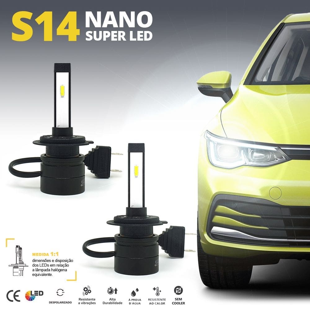Par Lâmpadas H7 Farol Alto Tiguan 2007 2008 2009 2010 Super Led Mini Nano 6000k Sem Adaptar Furar Tampa Shocklight S14
