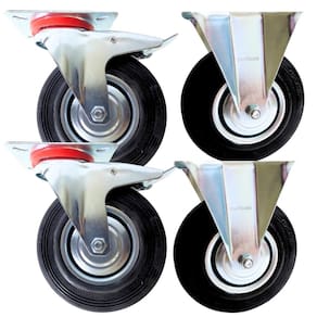 4 Rodízio Borracha 2 Fixo 2 Giratório c/ Trava 5" Pol 125mm