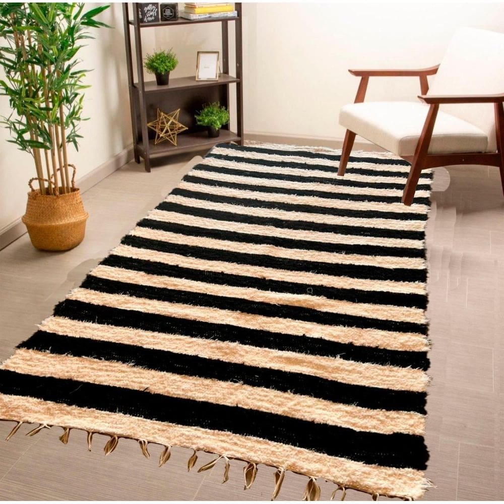 Tapete para sala felpudo listra preto boho chic 2,00x1,00