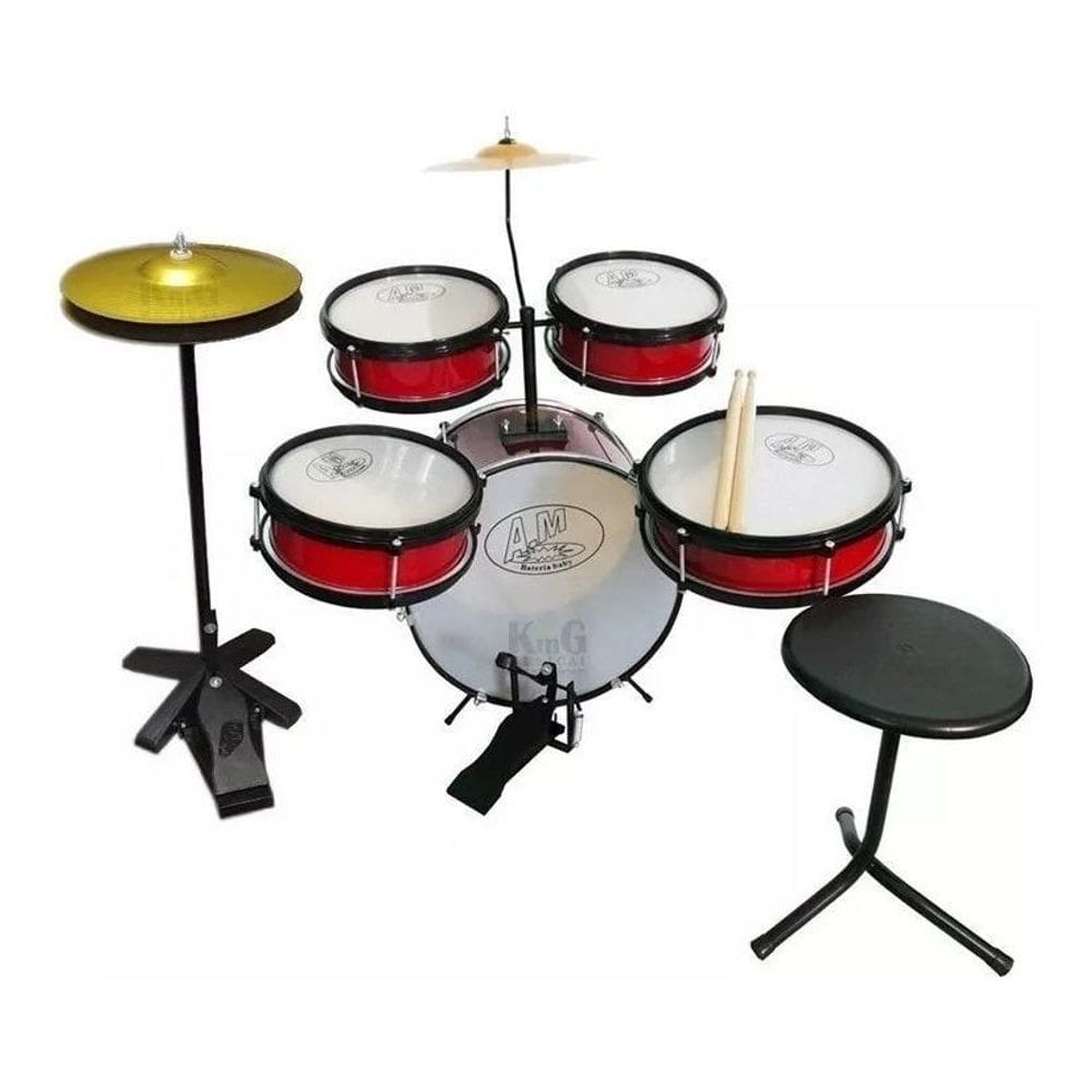 Bateria infantil rock baby vermelha completa com chimbal e b