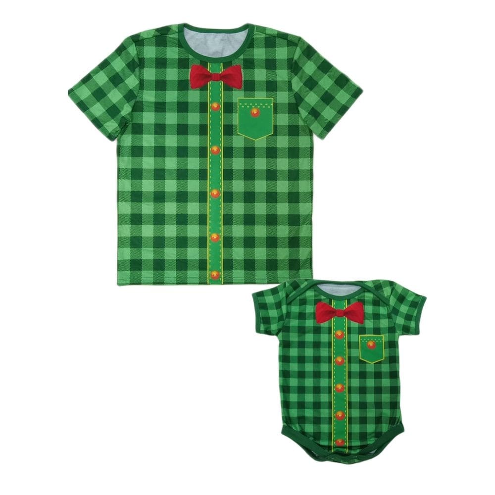 Camiseta Adulta e Body de Bebê Tal Pai Tal Filho Festa Junina Xadrez Verde
