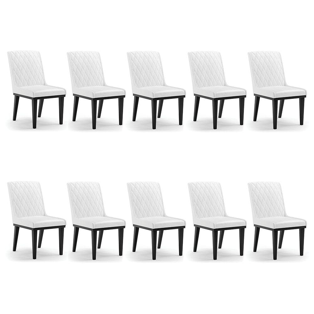 Cadeira Sala de Jantar Base Madeira Preto kit 10 Sofia Sintético PU Branco D03 - D`Rossi