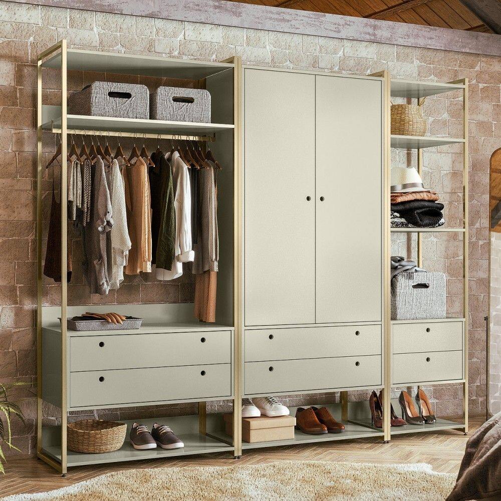 Closet Industrial Olivar 2 Portas 6 Gavetas Off White OlivarMóveis