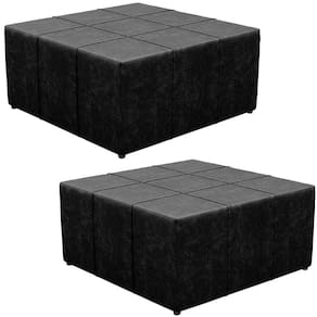 Kit 2 Puffs Quadrado Milano 90x90cm W01 Couríssimo Preto