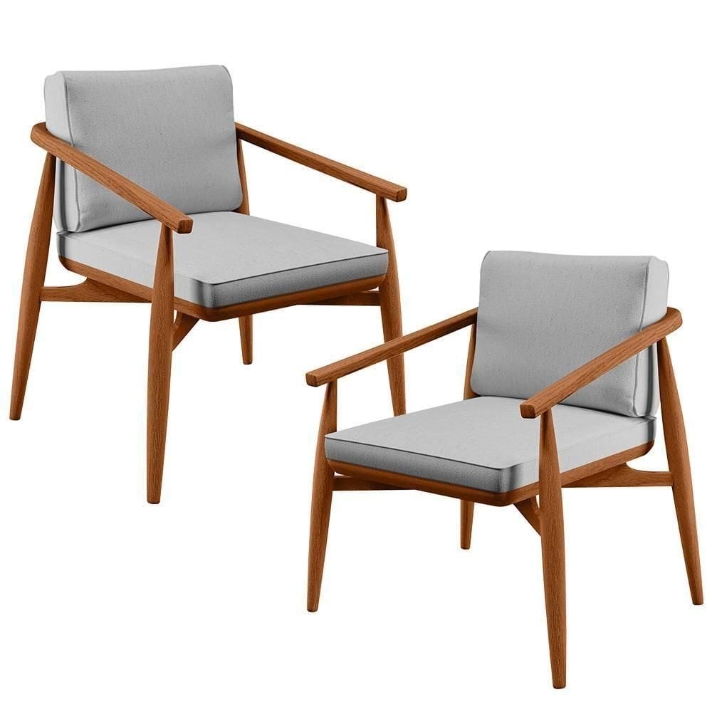 Kit 02 Poltronas Com Cintas De Corano Linho Cinza