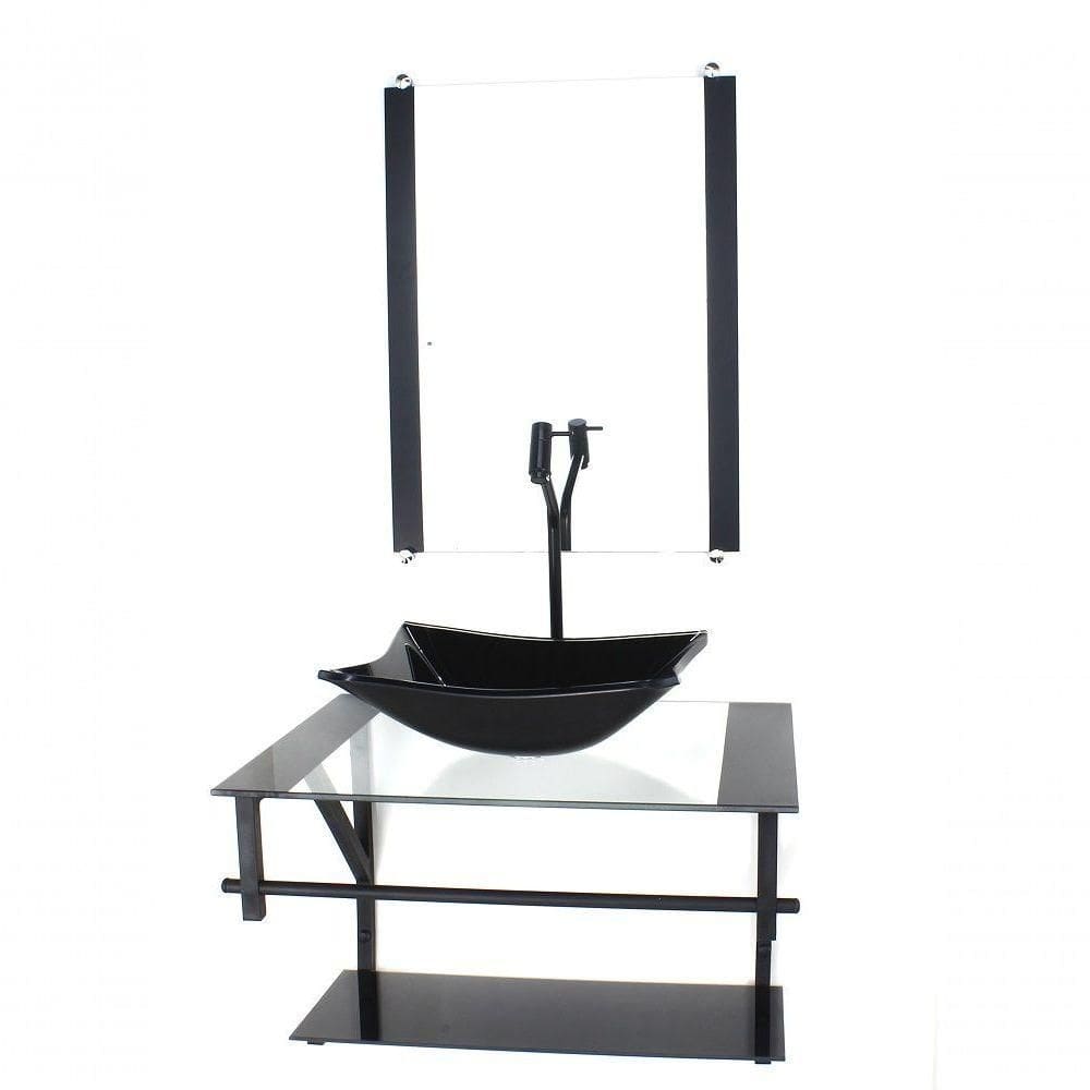 Gabinete De Vidro Para Banheiro 60cm Cuba Com Torneira Preta