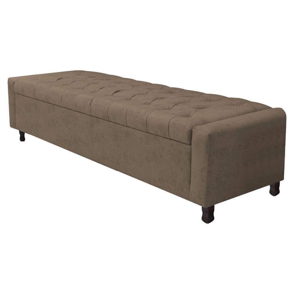 Calçadeira Baú Casal Everest P02 140cm Para Cama Box Suede - Doce Sonho Móveis Marrom