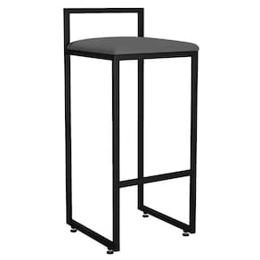 Banqueta Alta Cozinha De Jantar Hanna L02 Preto Suede Cinza