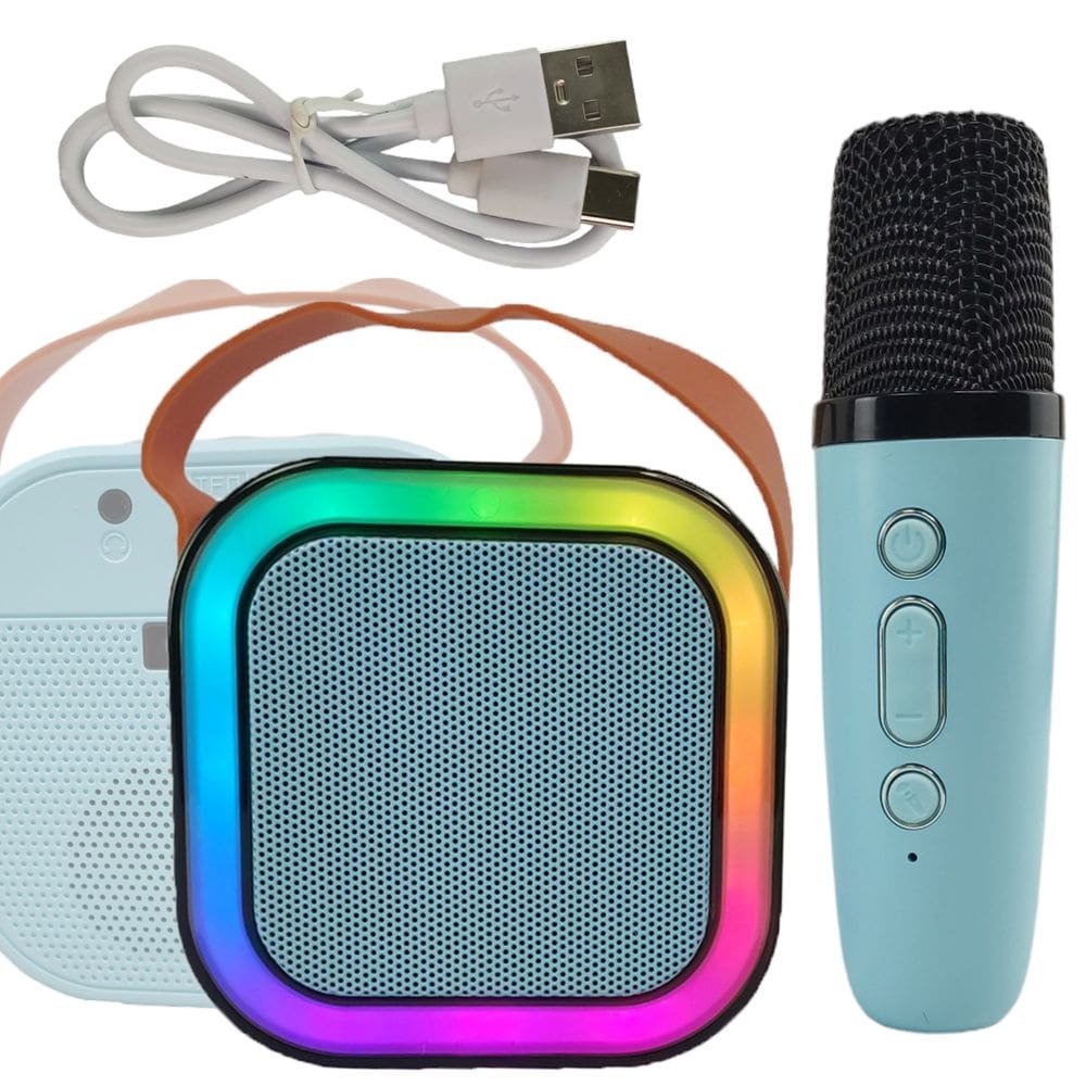 Caixa Som Microfone Karaoke Bluetooth Portatil Musica Audio Luz Led Efeito Voz Festa Comemoraçao Evento Curtiçao