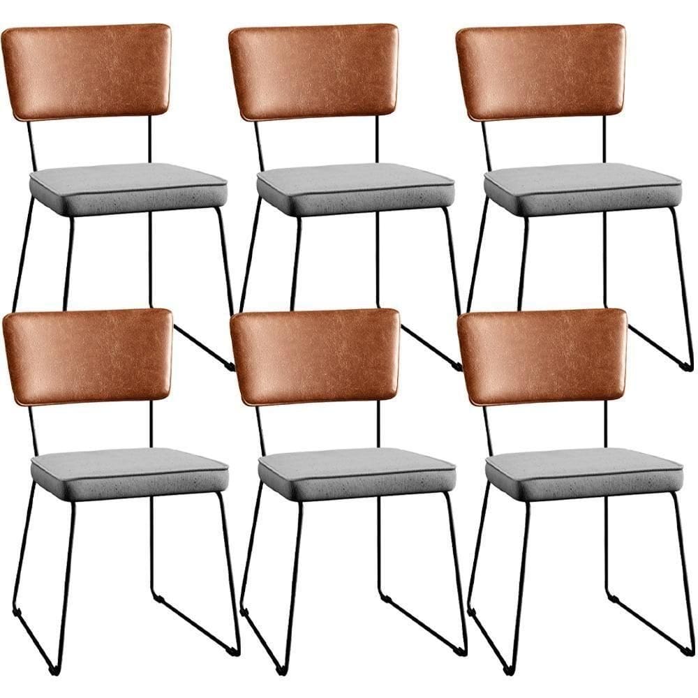 Kit 06 Cadeira Estofada Sala Jantar Camel Linho Cinza