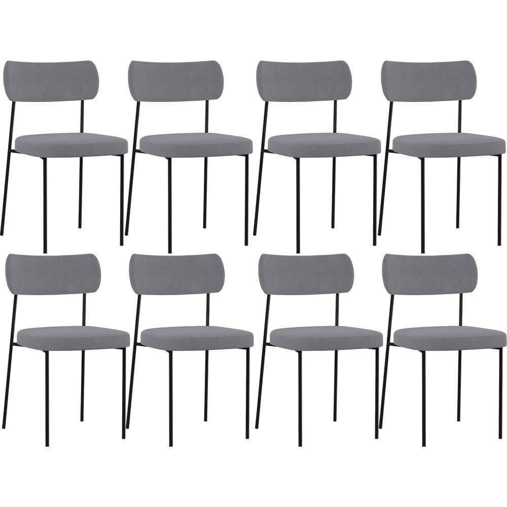 Kit 08 Cadeiras Sala De Jantar L02 Suede Cinza