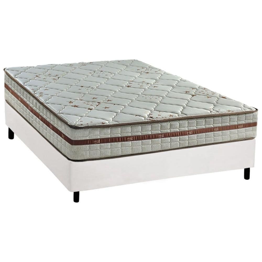 Cama Box Casal: Colchão Molas MasterPocket Ensacadas Anjos   Classic + Base CRC Courano Branco(138x188)